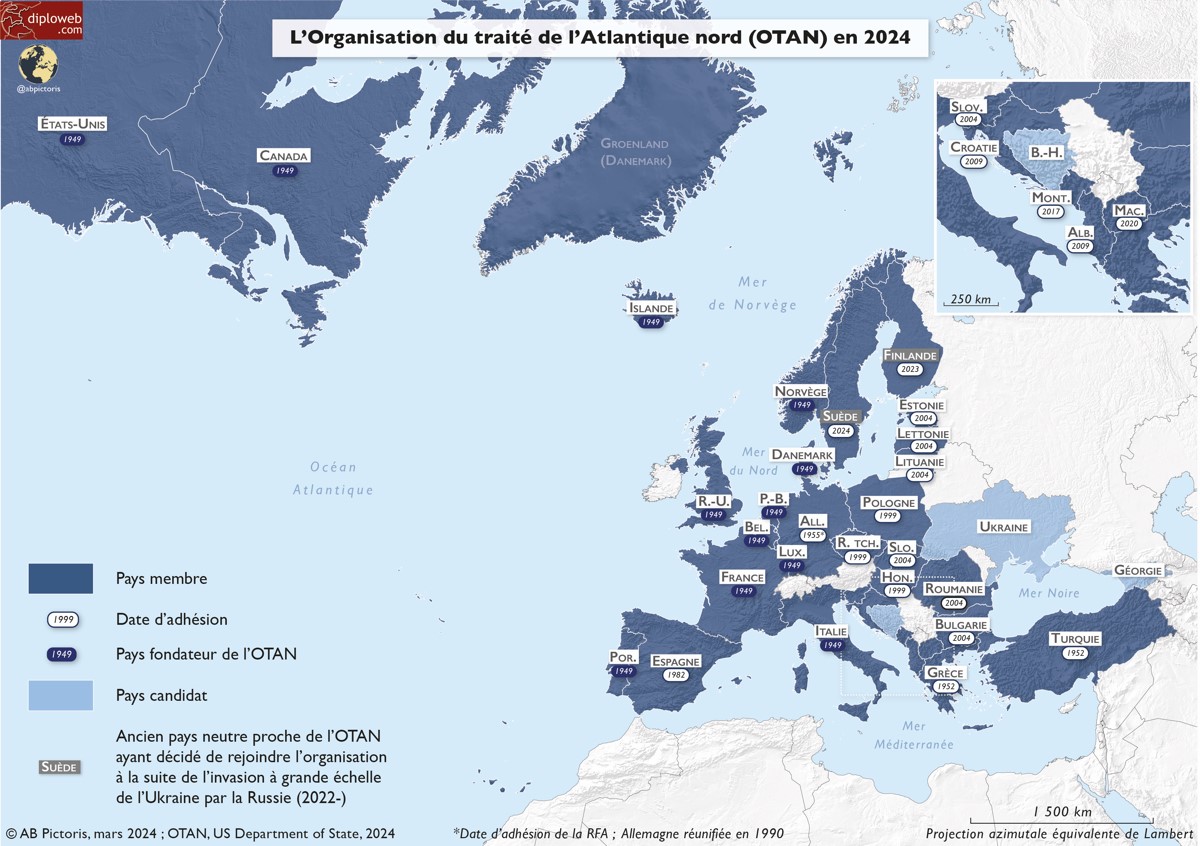 Carte des pays membres de l'OTAN