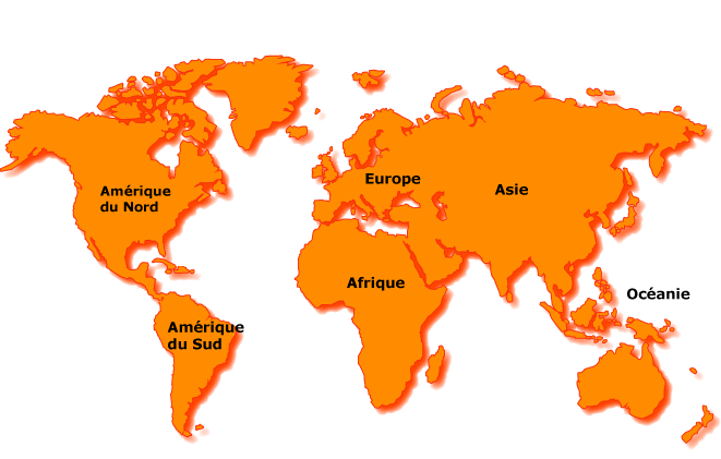 Carte du monde avec le nom des continents
